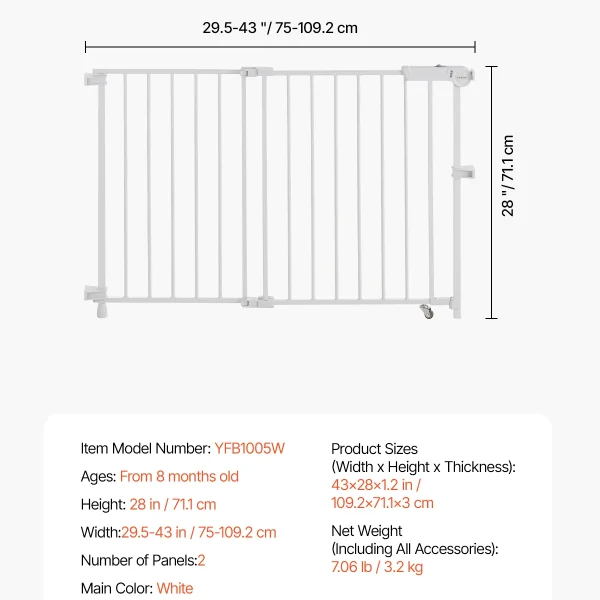 VEVOR Adjustable Baby & Pet Gate – 29.5–43"