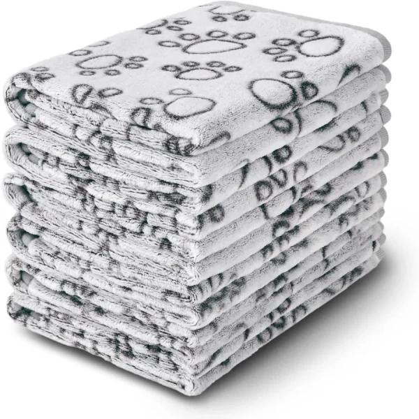 6-Pack Soft Fleece Pet Blankets – Paw Print, Grey (30×20")