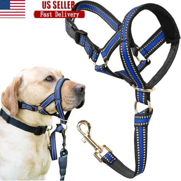 No-Pull Dog Head Halter with Reflective Leash