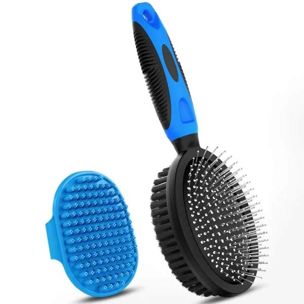 2PCS Double-Sided Dog Bath & Shedding Brushes